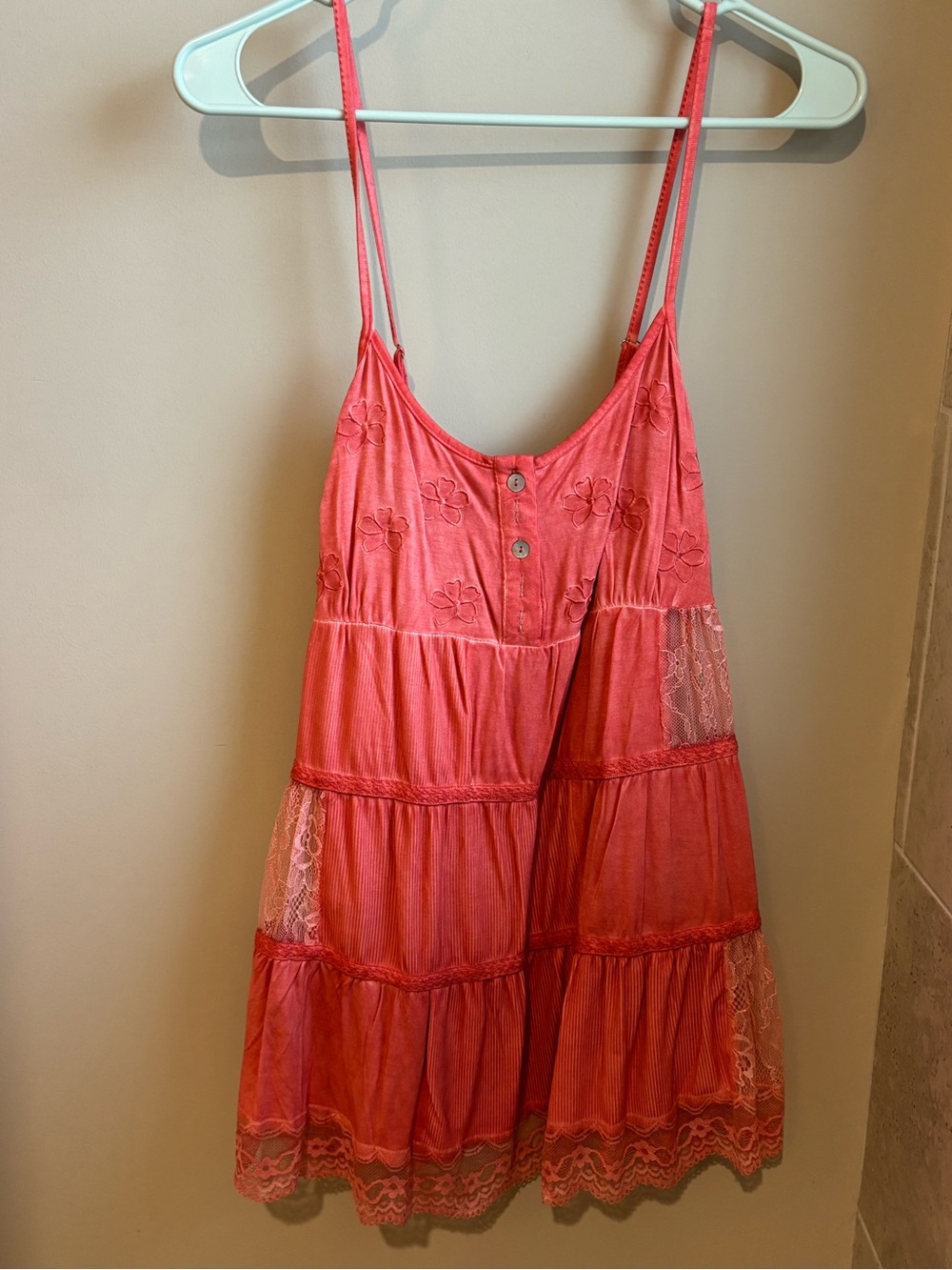 POL Coral Knit Tank Top with Floral Embroidery and Lace